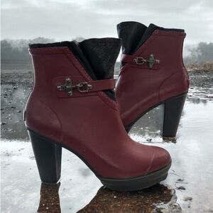 Sorel Medina Rain Heel Boot Sexy 7.5 Burgundy Maroon Waterproof Scandi Girl Gorp